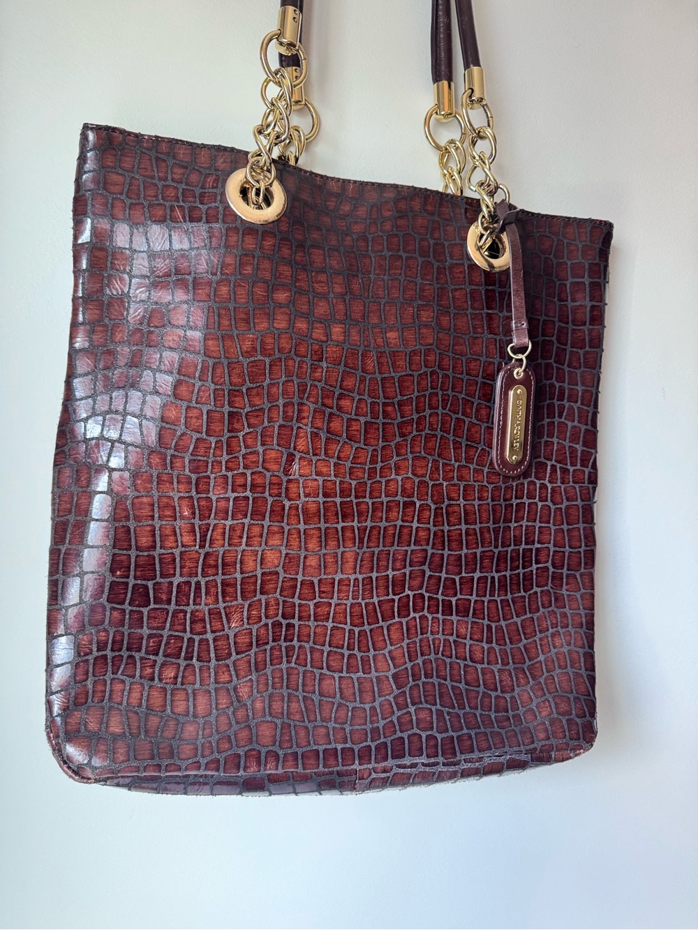 Cynthia Rowley Brown Genuine Leather Croc-Embossed Large Tote with Gold Hardware - Picture 2 of 16